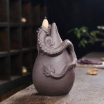 Antique Handmade Purple Clay Cascading Dragon Backflow Incense Fountain Burner - 图片 3