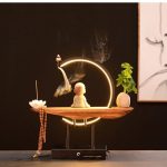 Antique Porcelain Little Laugh Buddha and White Lotus Waterfall Backflow Incense Burner With LED Light - 图片 3