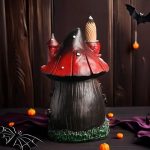 Resin Halloween Witch Mushroom Log Cabin House Resin Backflow Incense Burner - 图片 4