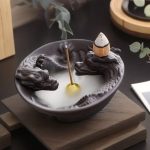 Classical Chinese Style Dual Dragons Playing with Pearl Incense Burner Backflow Waterfall