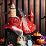 Resin Halloween Witch Mushroom Log Cabin House Resin Backflow Incense Burner - 图片 3
