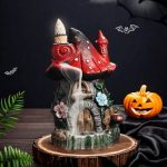 Resin Halloween Witch Mushroom Log Cabin House Resin Backflow Incense Burner